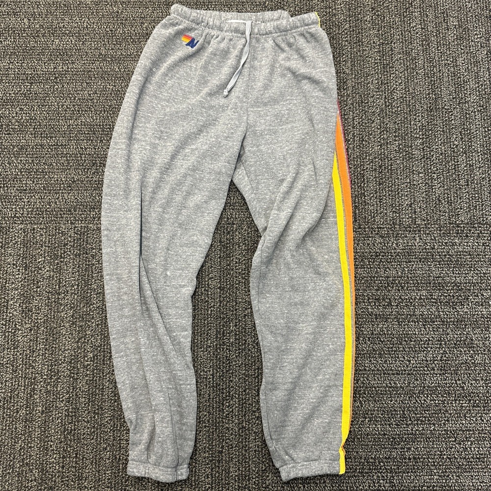 Aviator Nation Pants Unisex Med Grey Jogger Drawstring Sweatpants Rainbow Icon